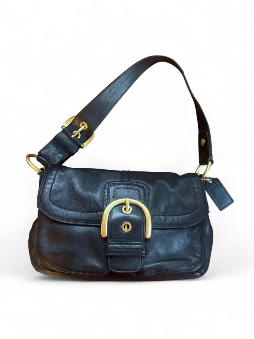 Coach SoHo Black Leather Shoulder Bag with Gold Hardware